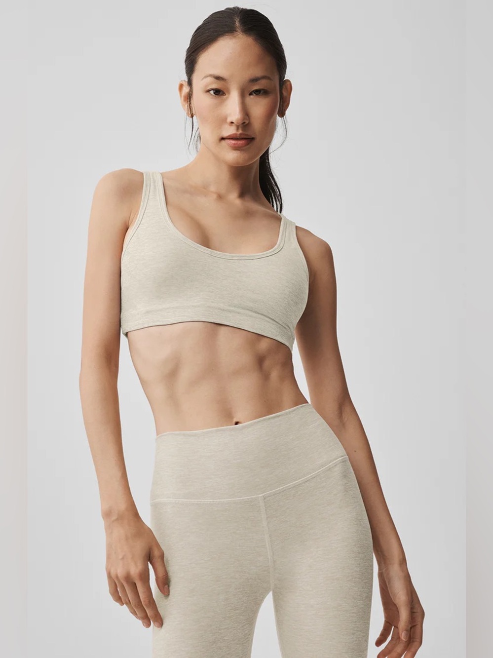 Alo Yoga Alosoft Center Stage Bra Oatmeal Heather Size Small